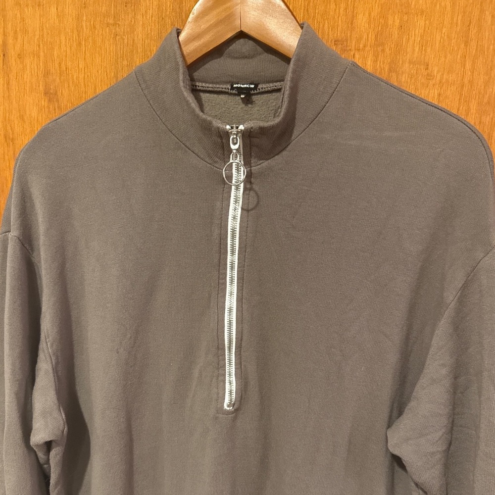 Monrow dress XL half zip sweatshirt green olive army cotton blend long‎ sleeve - Picture 2 of 9